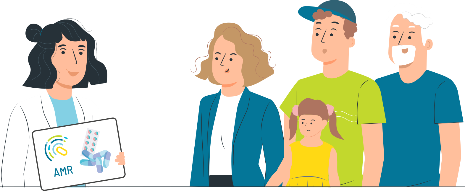 doctor with patients and relatives
